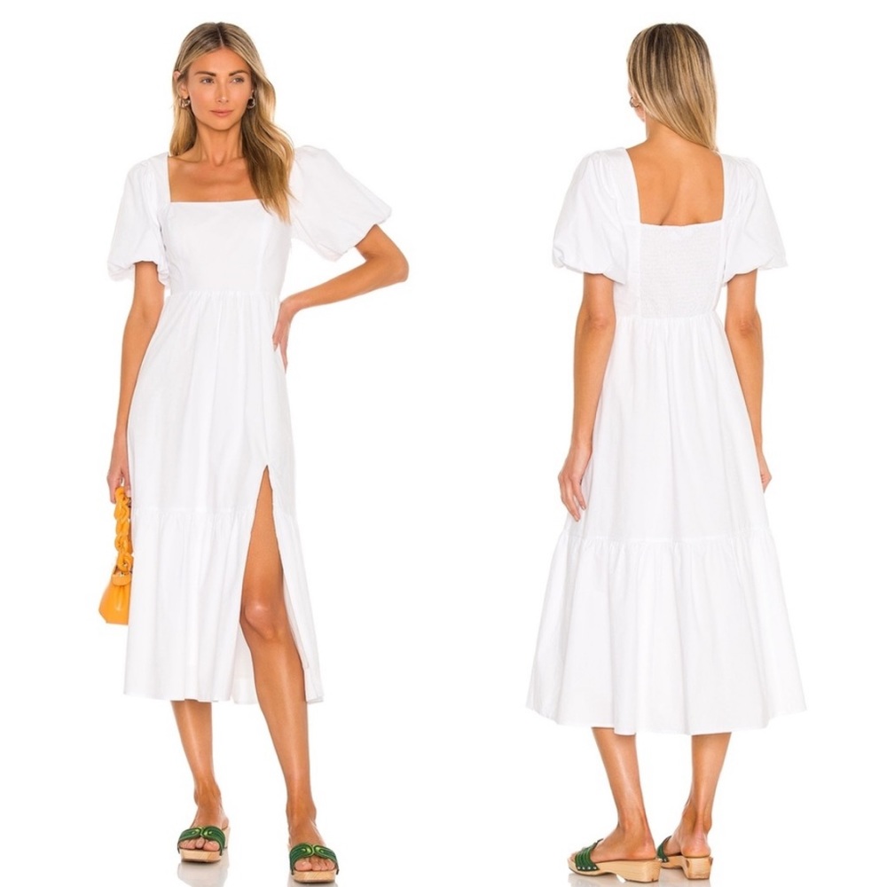 Astr White Midi Dress with Puff Sleeves